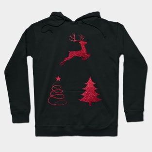 Red Faux Glitter Christmas Trees and Reindeer Pack Hoodie